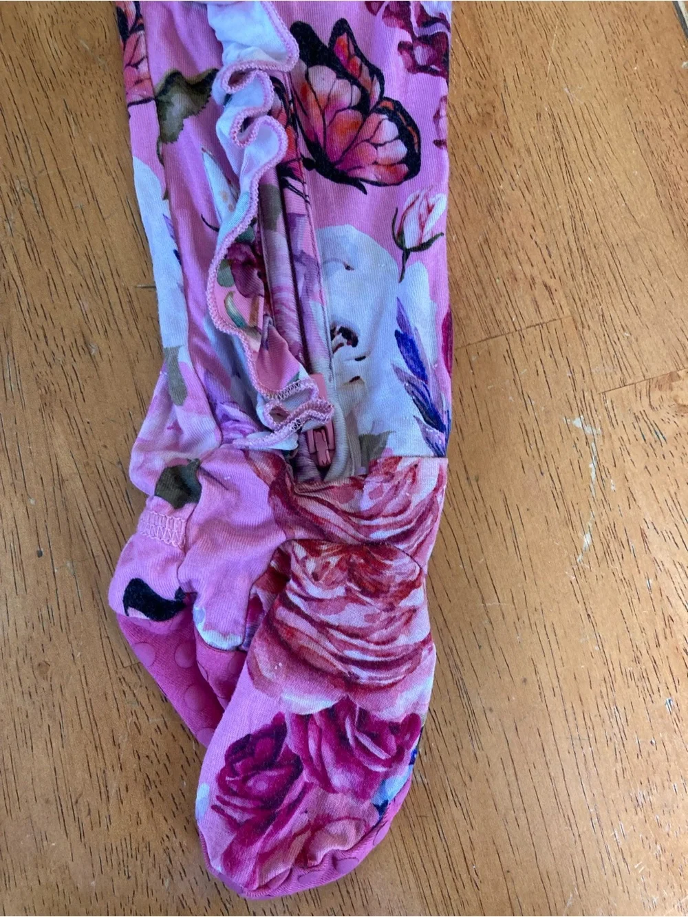 Bums and Roses Bamboo Floral Sleeper with Ruffle Detail - 12-18mos